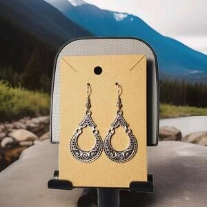 Handmade Ancient Bohemian Filigree Chandelier Dangle Silver Accent Earrings